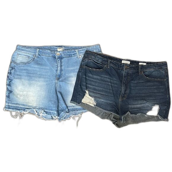 Lot 2 Pair of Denim Jean Shorts Terra Sky Sophia Stars Distressed Plus SIZE 18W - Picture 1 of 13